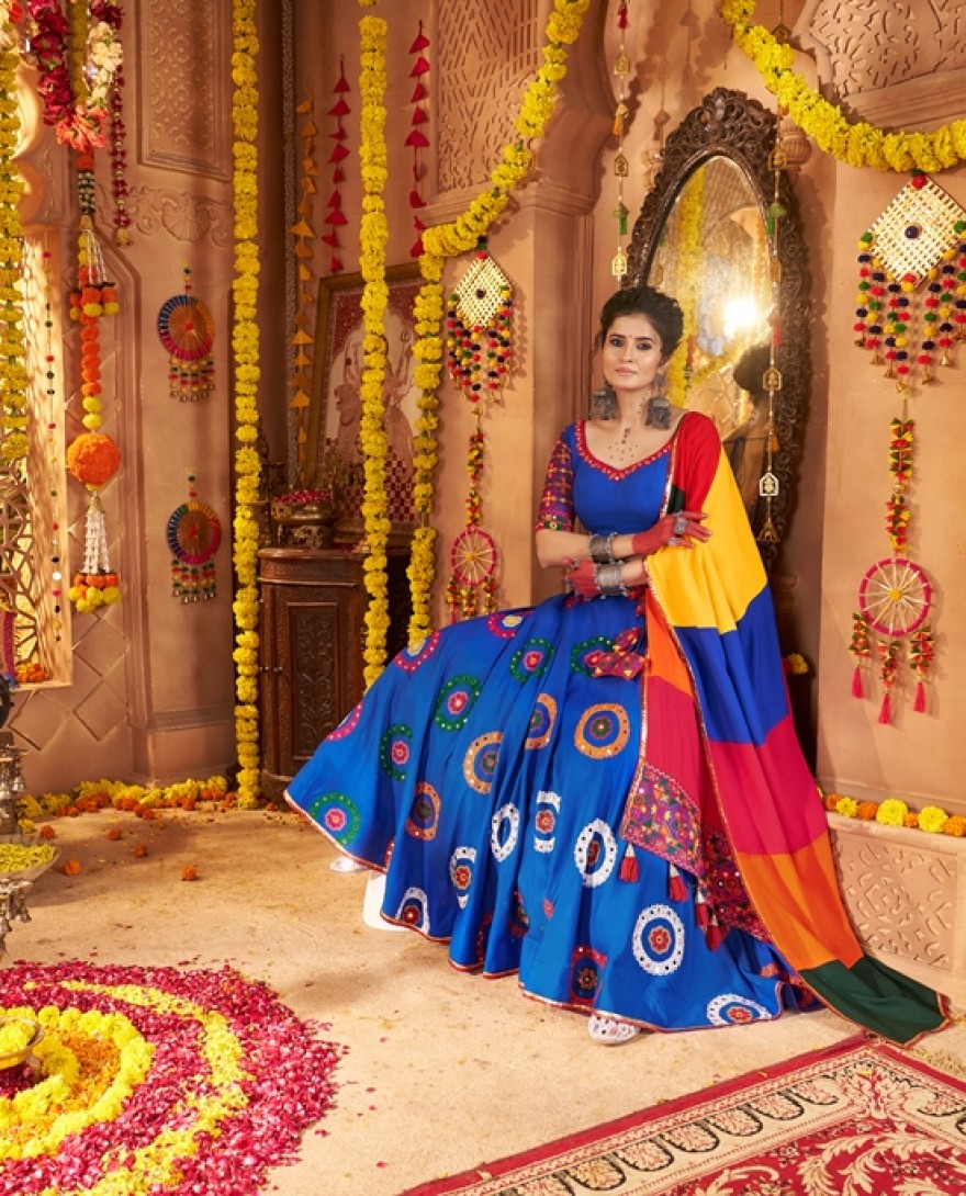 11013 - RICH BLUE THREAD EMBROIDERED FESTIVAL WEAR LEHENGA CHOLI WITH DUPATTA